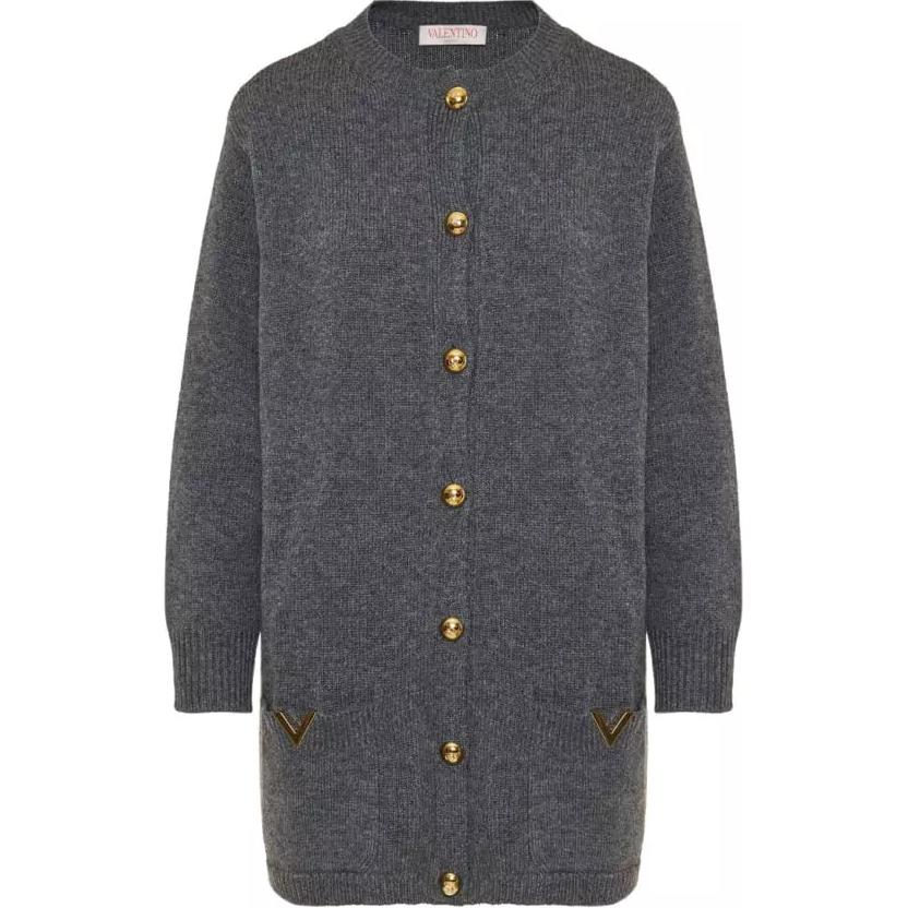

Кардиган с длинным рукавом на пуговицах с логотипом Valentino, серый