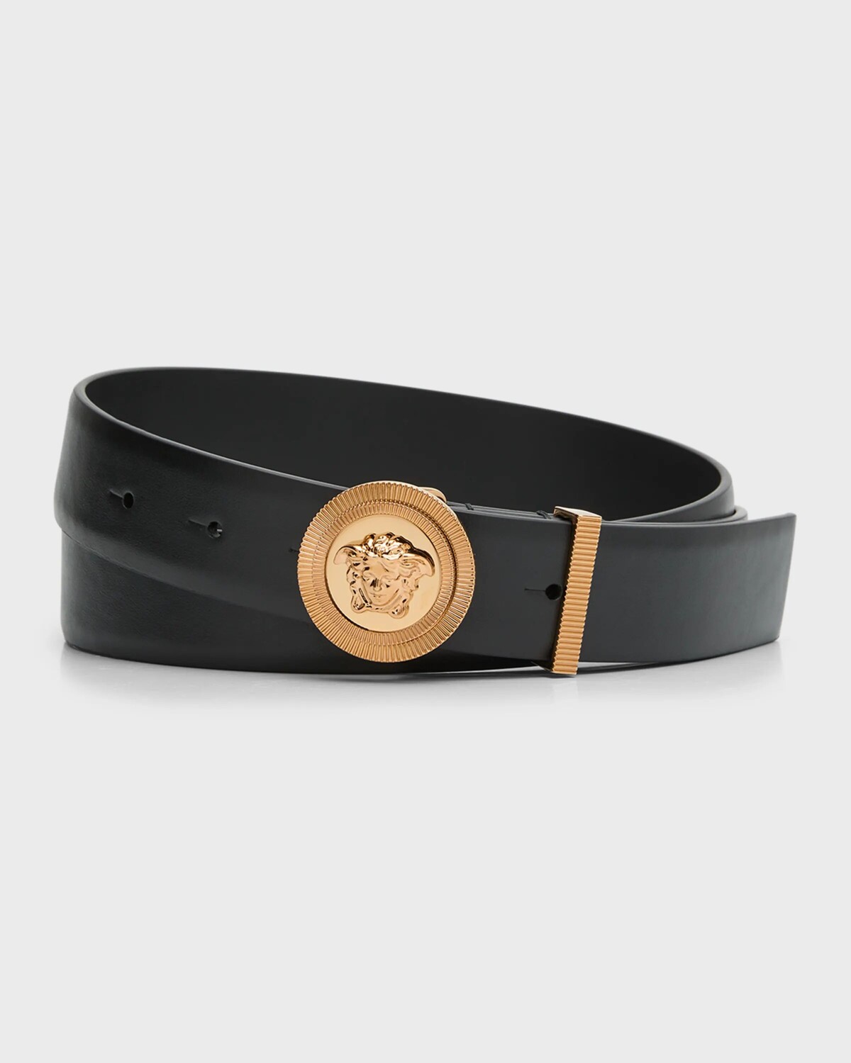 

Мужской кожаный ремень с пряжкой Медузы, цвет Black-Versace Gold