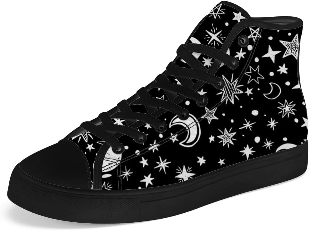 

Мужские и женские высокие кеды с солнцем и луной на холщовой основе, высокие кроссовки на шнуровке, повседневная обувь Chebing, белый