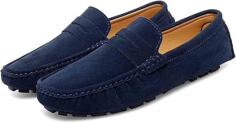 Лоферы мужские, синие, Suede Vamp Penny Driving Loafers, Blue SayfuR — фото 3