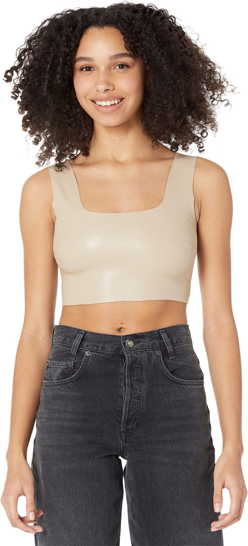 

Топ Commando Faux Leather Square Neck Crop Top, песочный