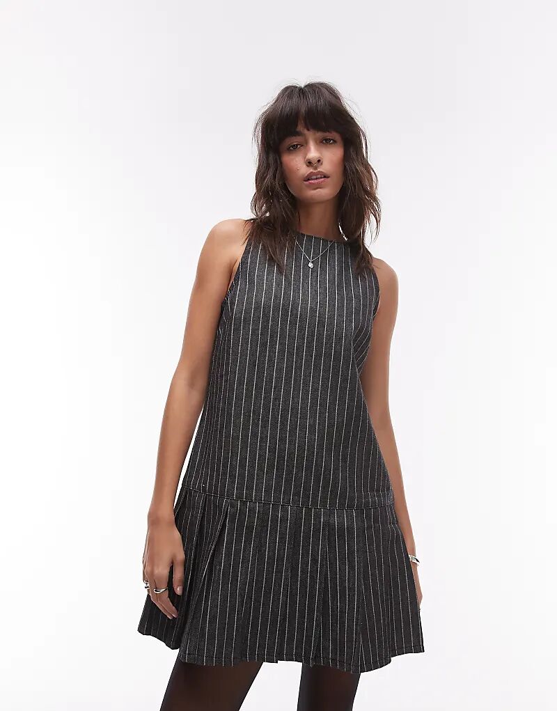 

Джинсовое плиссированное платье в черную полоску Topshop