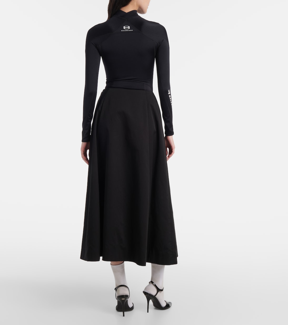 Хлопковая твидовая юбка миди Balenciaga, черный — фото 3