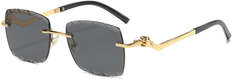 

Солнцезащитные очки без оправы, винтажные прямоугольные, в стиле панк, с леопардовым принтом, солнцезащитные очки в стиле стимпанк, без оправы, с бриллиантами, защита от ультрафиолета UV400 LANGSER, Black