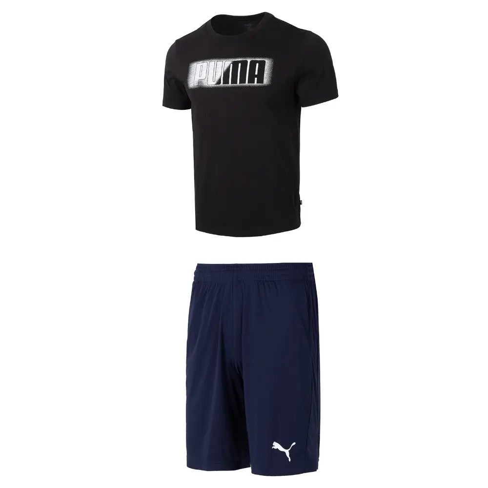 

Повседневная спортивная мужская черная футболка + синие шорты Puma, черный