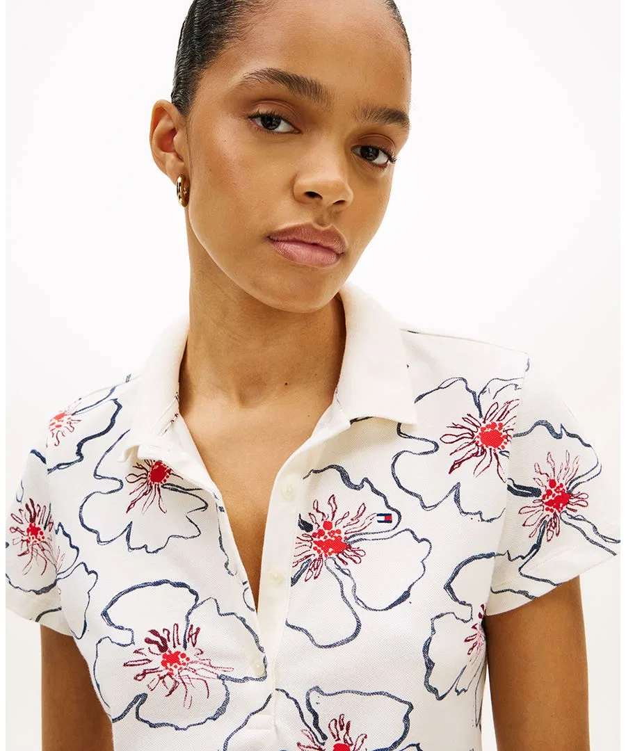 Женская поло с коротким рукавом и принтом Tommy Hilfiger, белый/красный/синий — фото 3