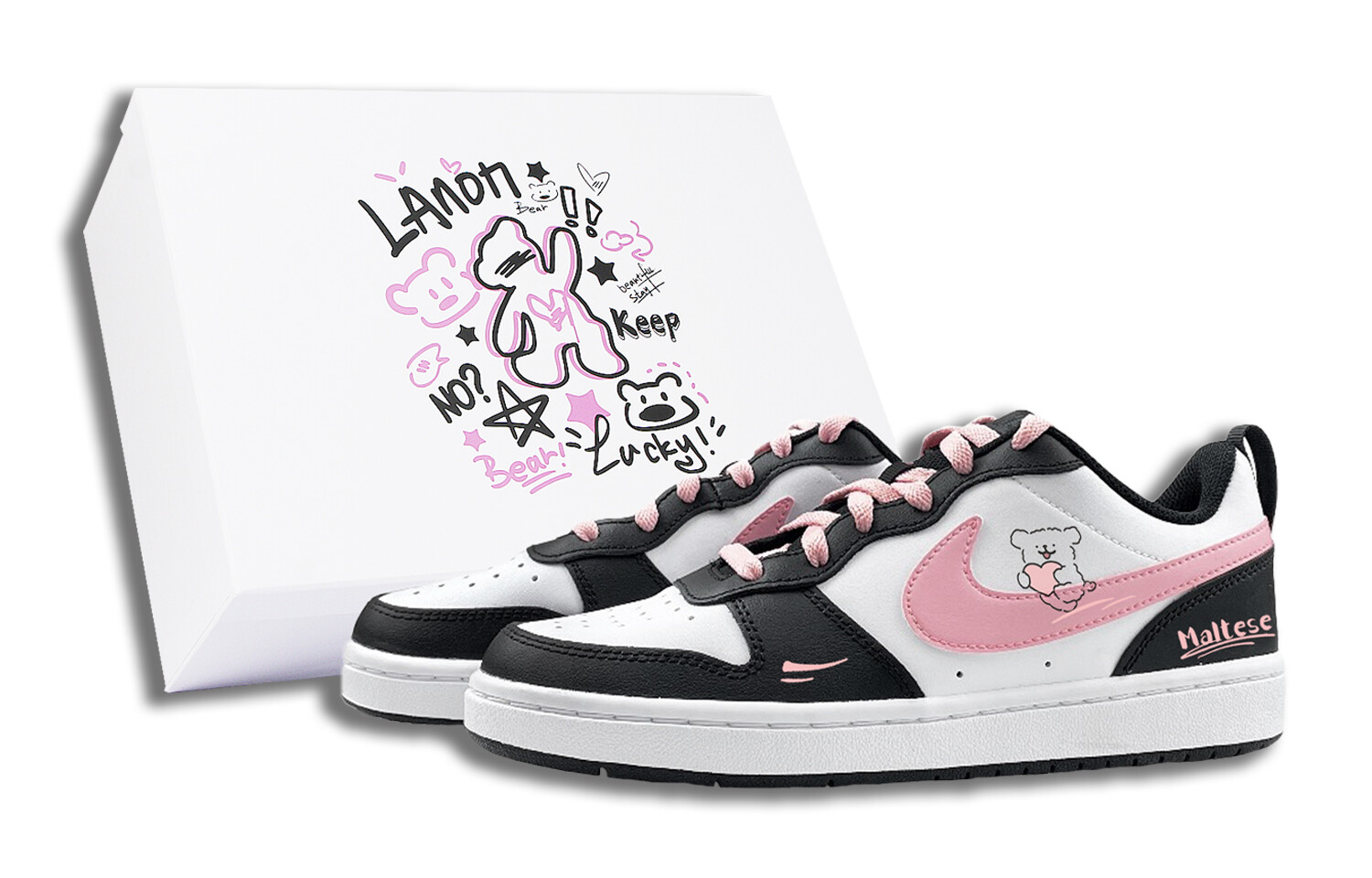 

Кроссовки Nike Court Borough Skateboarding Shoes Women's Low-top Black/pink/white, белый