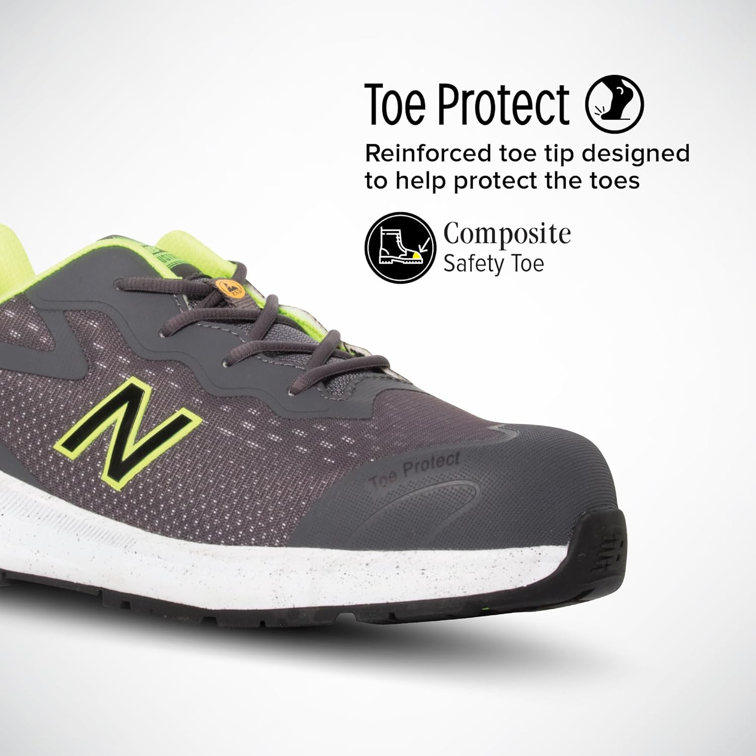 Мужские ботинки New Balance с композитным носком - противоскользящие, защищают от электричества, устойчивы к проколам - для промышленности и строительства, серый — фото 2