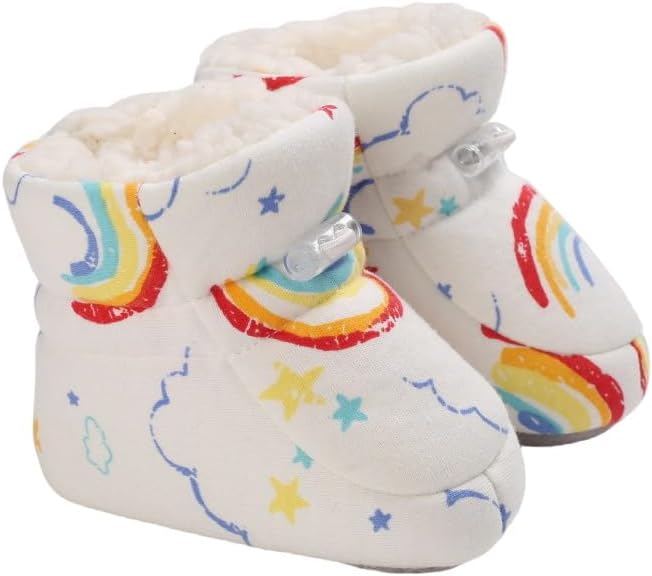 

Новорожденные мальчики девочки теплые ботинки пушистые носки уютные ботиночки нескользящие Purepips, White-Rainbow