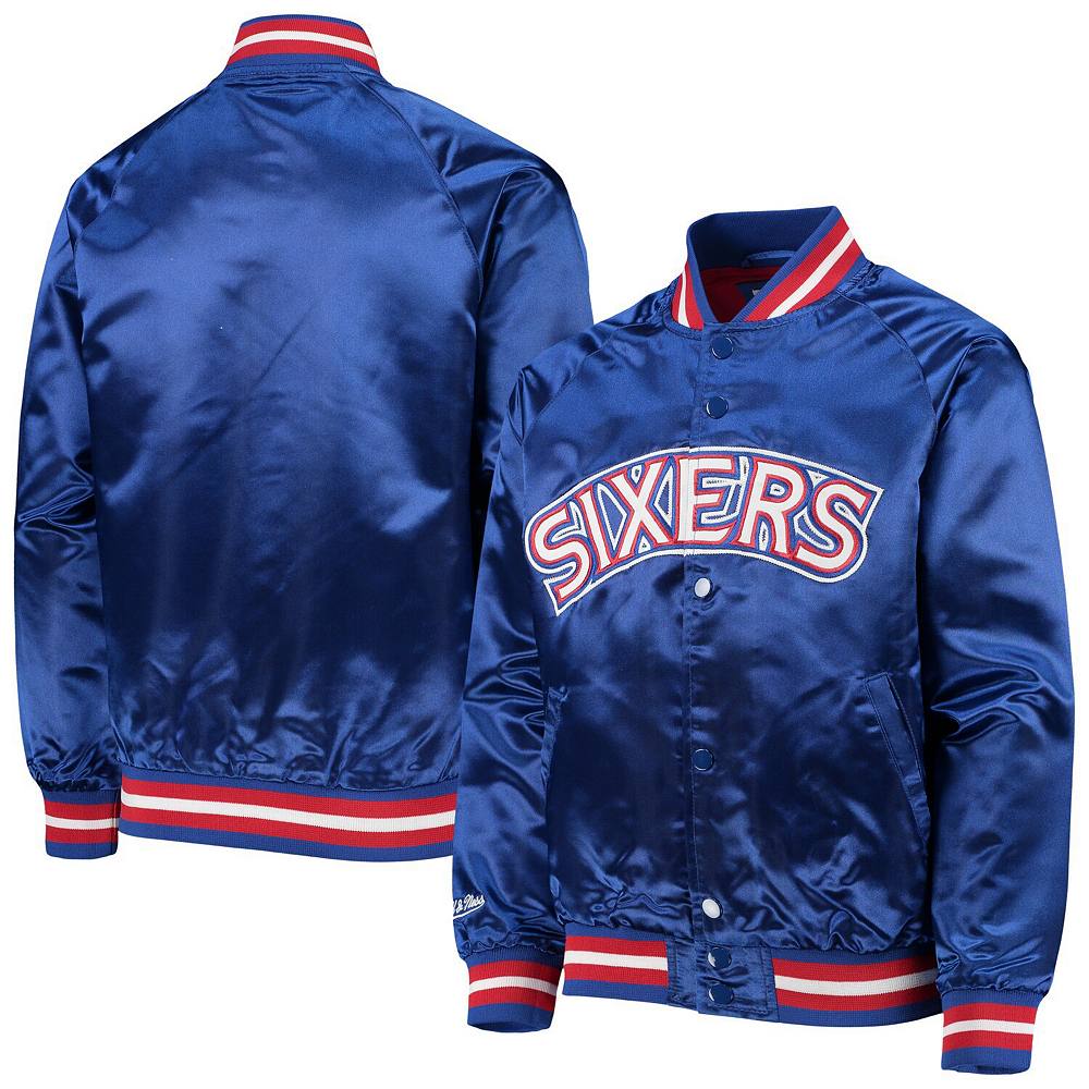 

Молодежная куртка Mitchell & Ness Royal Philadelphia 76ers из твердой древесины классического атласного реглан на кнопках, синий