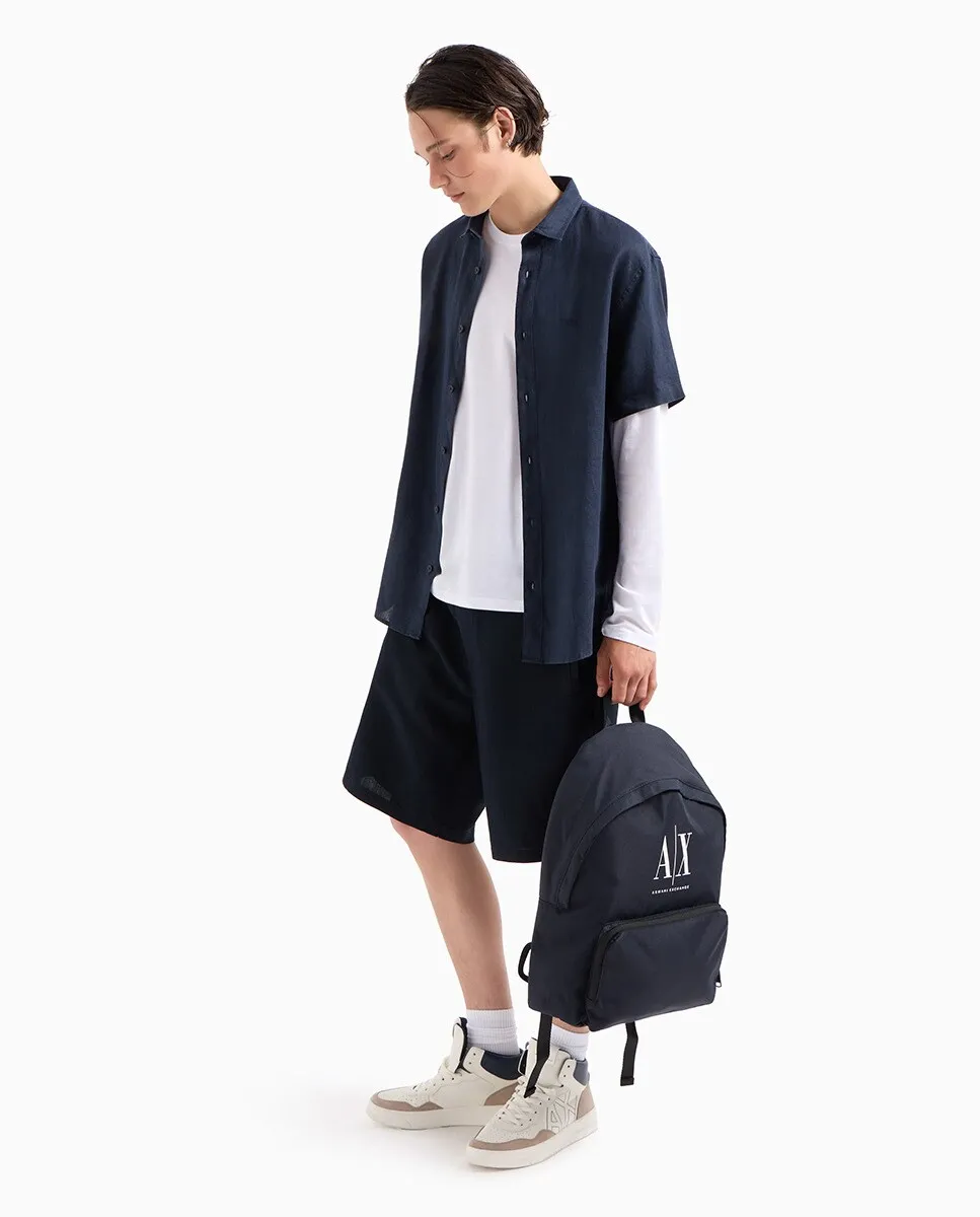 

Простые мужские шорты-бермуды из льняной смеси Armani Exchange, тёмно-синий