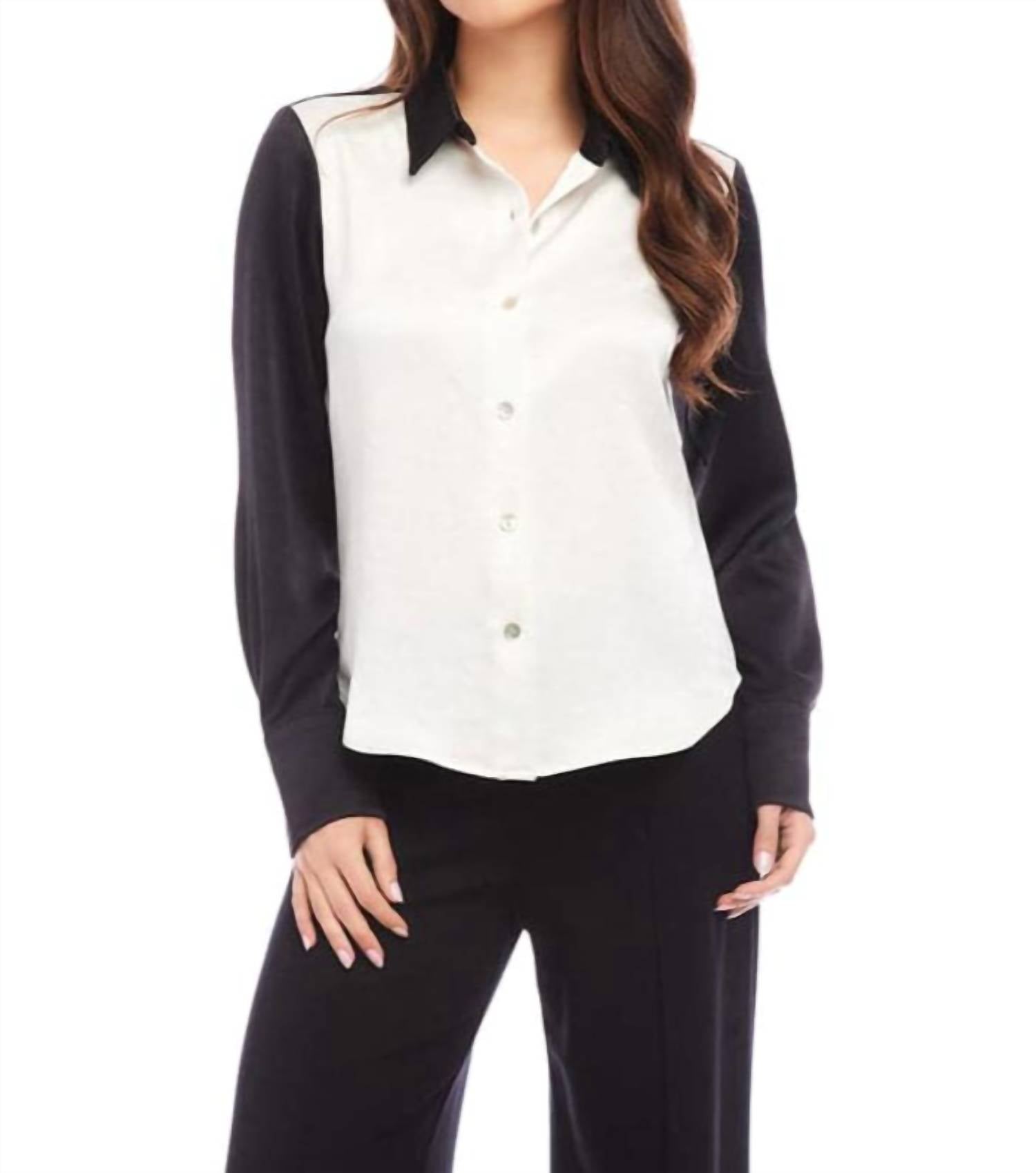 

Рубашка с цветными блоками в кремово-черном цвете Karen Kane