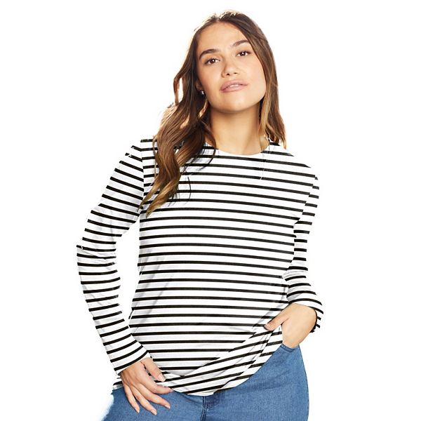 

Футболка June + Vie с длинным рукавом и круглым вырезом для женщин plus size June & Vie, White Black Stripes, Белый, Футболка June + Vie с длинным рукавом и круглым вырезом для женщин plus size June & Vie, White Black Stripes