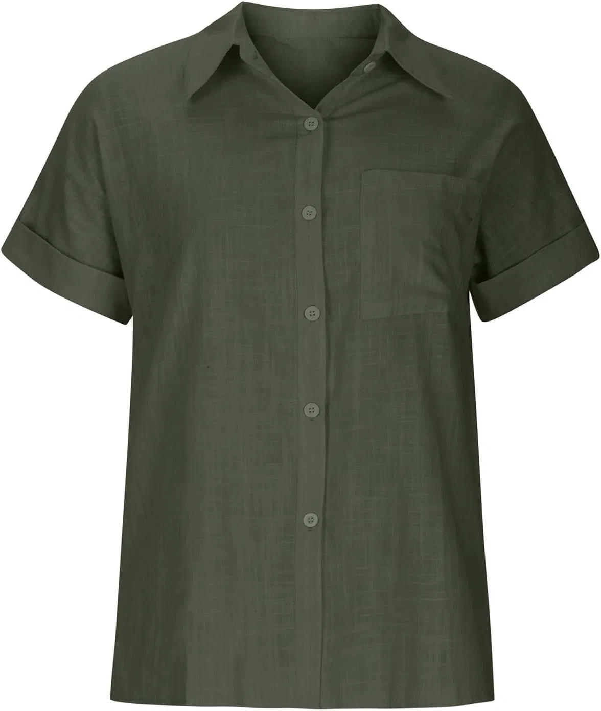 Блуза с коротким рукавом, хлопок лен, свободный крой, Army Green — фото 3