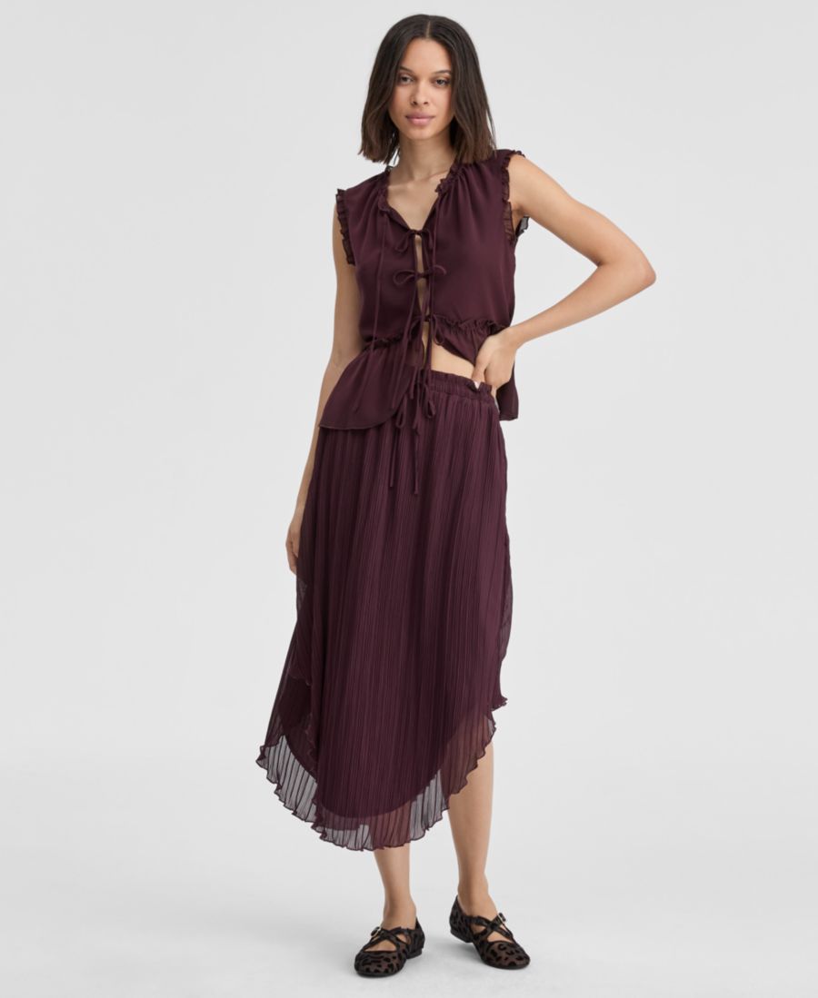 

Женская плиссированная юбка с закругленным подолом, эксклюзивно от Macy's On 34th, Lush Wine