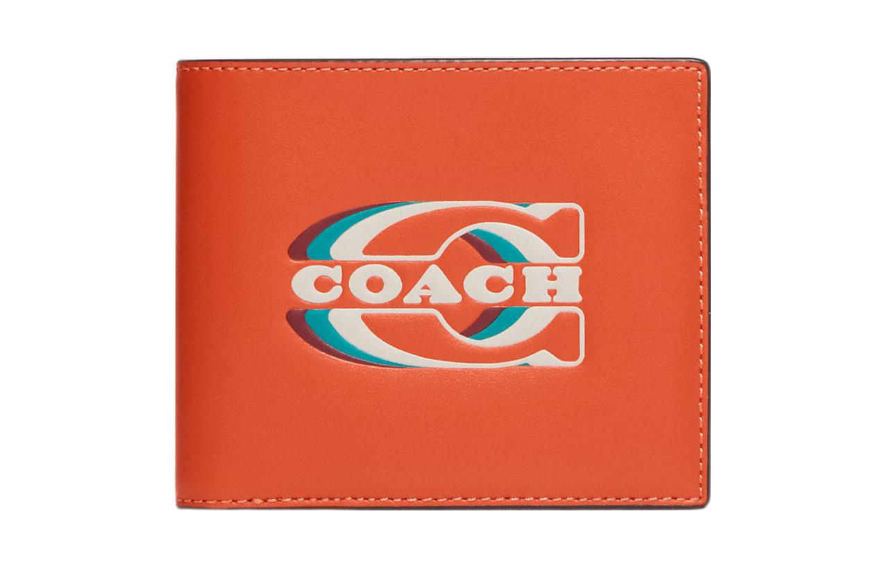 

COACH Трёхсекционный кожаный картхолдер для мужчин Оранжевый