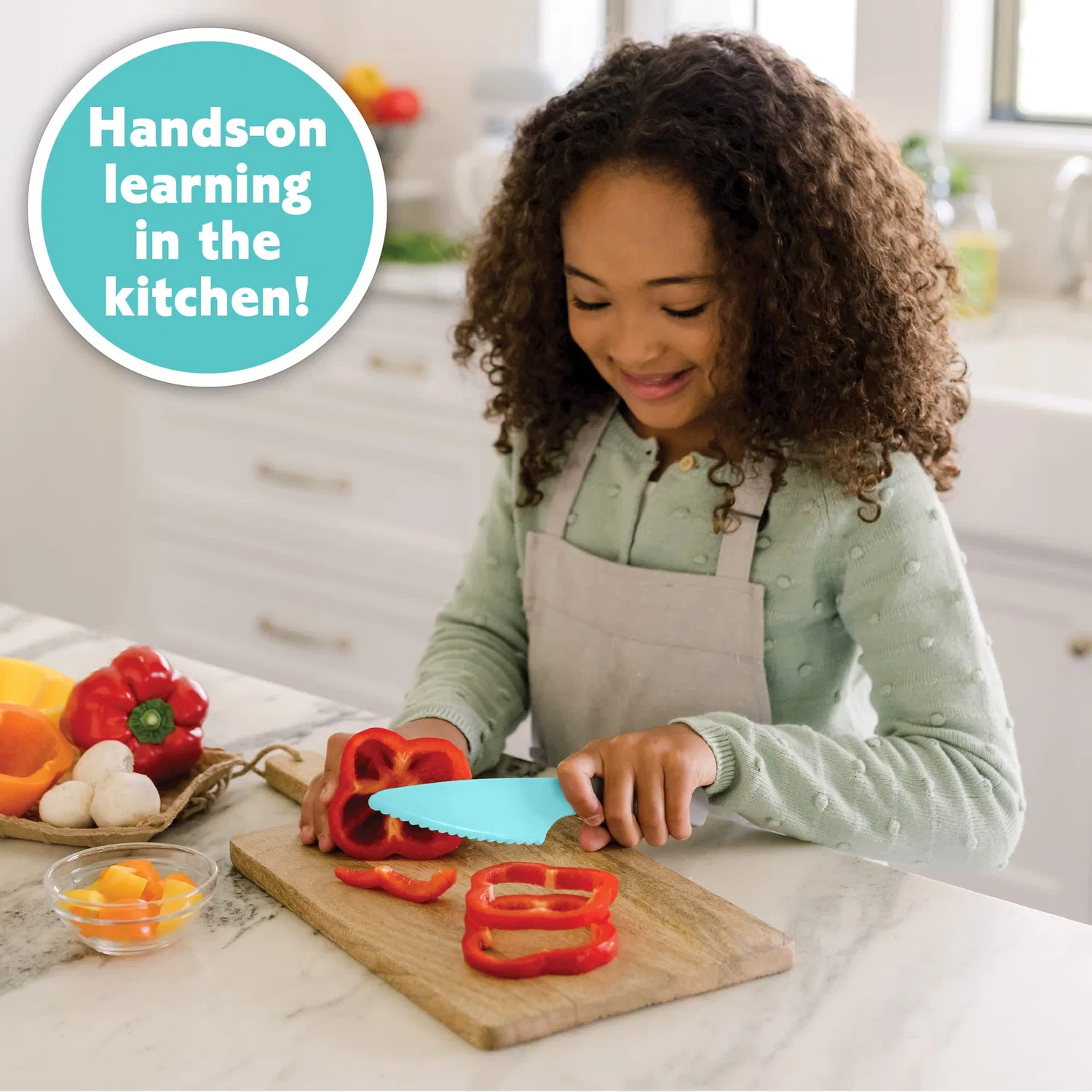 Набор безопасных детских ножей Playful Chef из 3 предметов, бирюзовый, от MindWare — фото 3