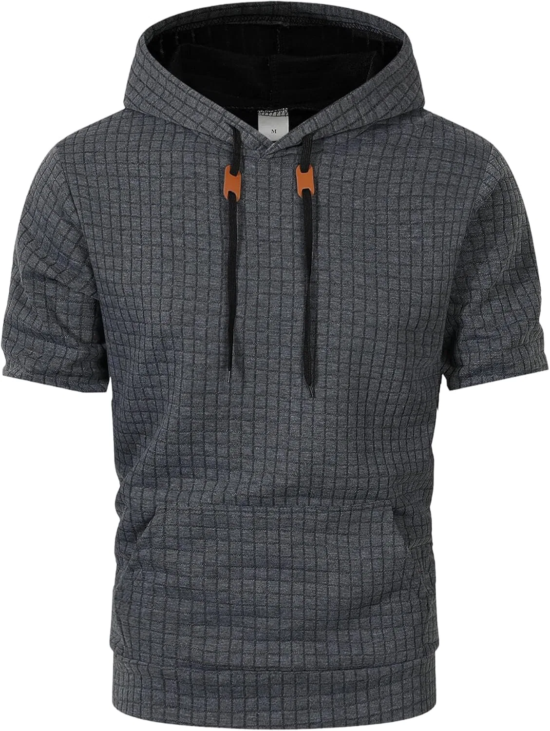 Мужская футболка с капюшоном, короткий рукав, вафельная текстура, Dark Gray 1