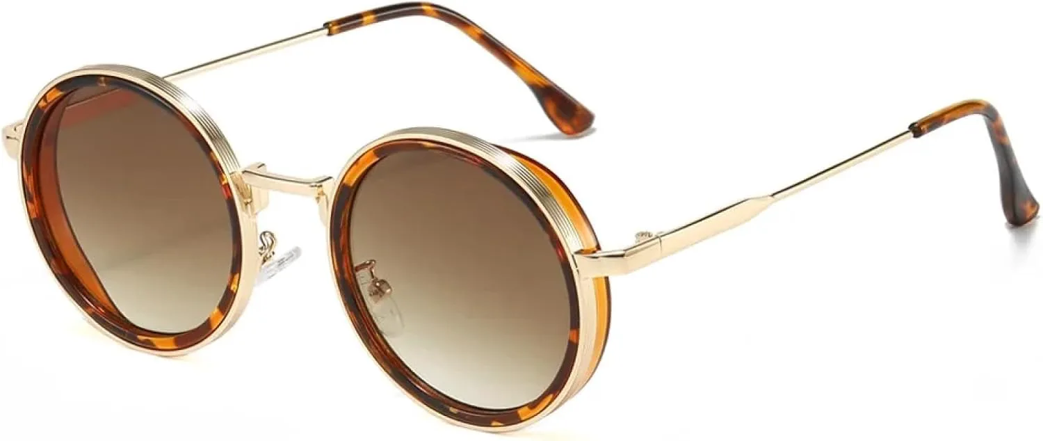 

Винтажные солнцезащитные очки в стиле стимпанк, круглые, с металлическим градиентом, для мужчин и женщин, защита от УФ-излучения UV400 TKKTLLT, Leopard Brown