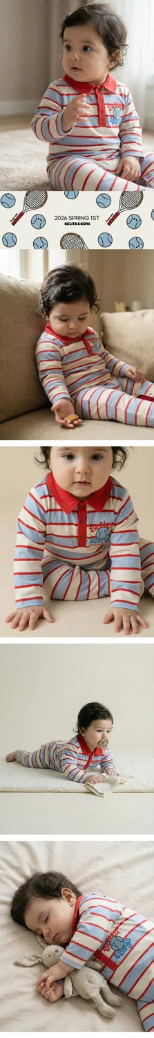 Детский комбинезон-поло с длинными рукавами Baby Tennis Multi Stripe светло-голубой от Belita&Boys — фото 2