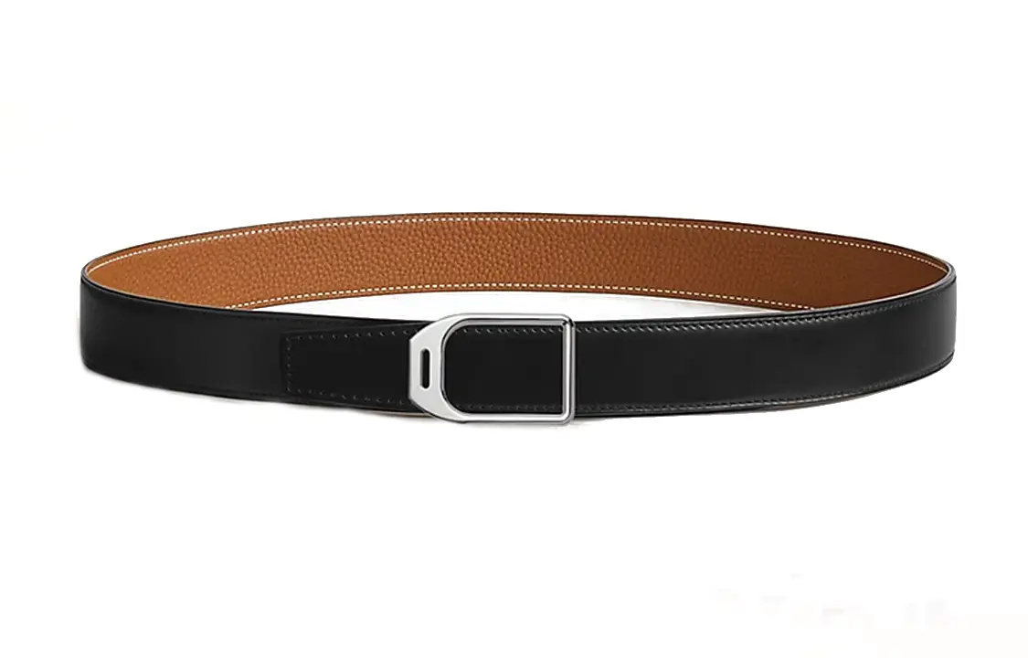 

Кожаный ремень с вырезанным дизайном Мужской черный/коричневый Ширина: 3.2 см HERMES