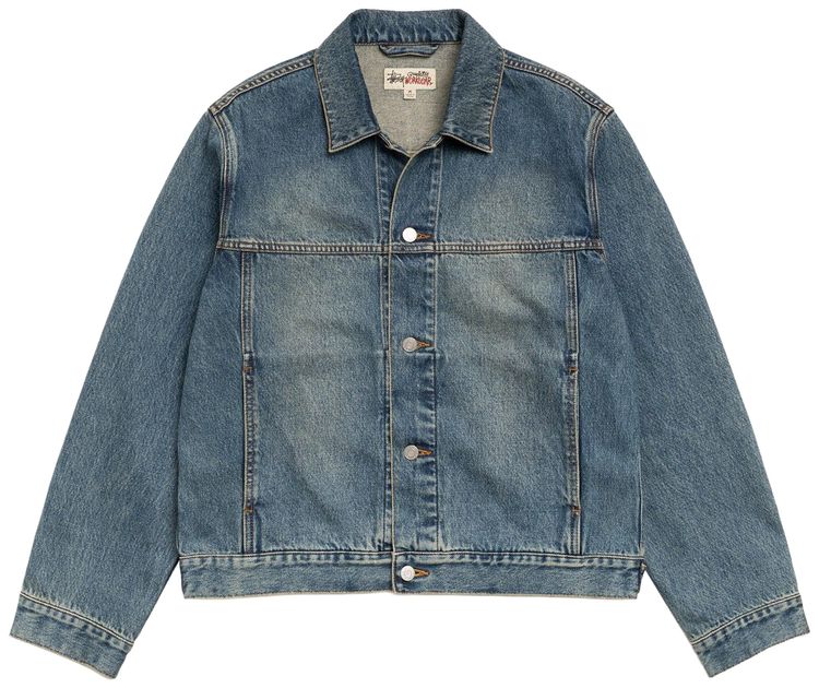 

Джинсовая куртка-тракер Stussy, винтажная, средней степени потертости, синий