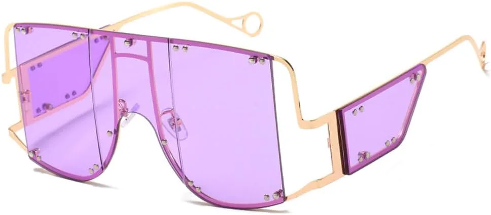 

Роскошные солнцезащитные очки большого размера для женщин, винтажные, с заклепками и ажурной отделкой, цельные, в стиле панк, женские очки TYUVIVO, Gold Transpurple