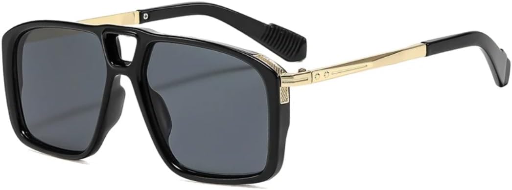 

Солнцезащитные очки в стиле ретро с заклепками, двойной перемычкой, квадратной формы, градиентный оттенок UV400, модные мужские очки для активного отдыха с леопардовым принтом TVTBBVV, Black Grey