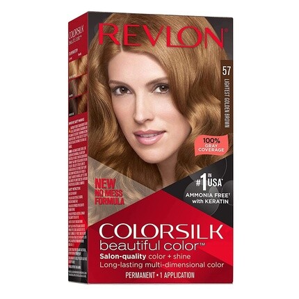 

Colorsilk Beautiful Color Стойкая краска для волос 57 Самый светлый золотисто-коричневый 1 штука, Revlon