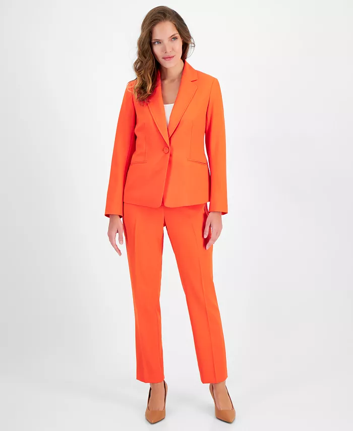 

Женский креповый брючный костюм с одной пуговицей, размеры Regular и Petite Le Suit, синий