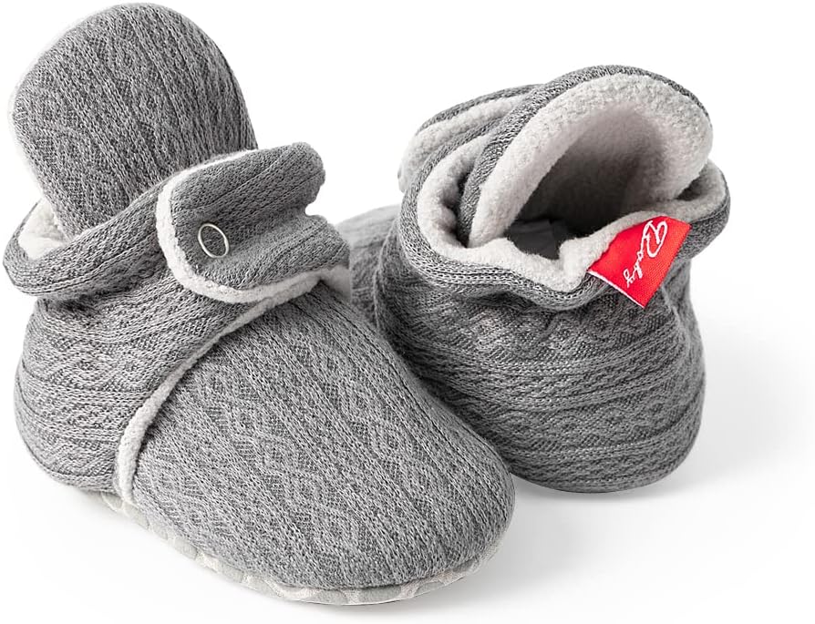 HsdsBebe Унисекс Новорожденные Детские Хлопковые Пинетки с Нескользящей Подошвой для Малышей Мальчиков и Девочек Зимние Теплые Флисовые Носочки-Обувь, A01/Knit Cotton Grey — фото 4