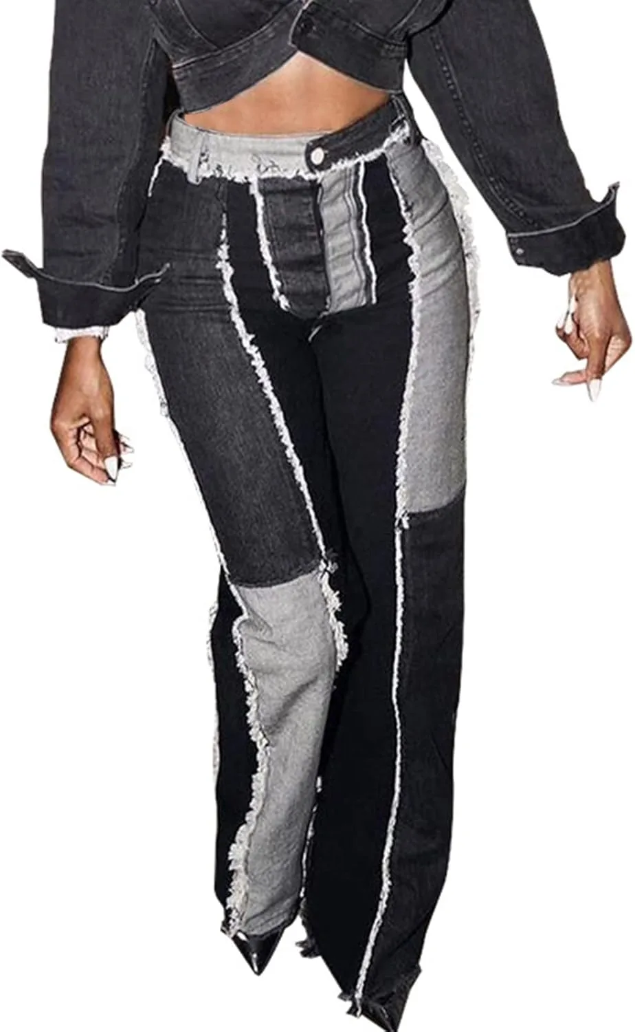 

Uillui модные женские джинсы скинни с пачворком и потертостями