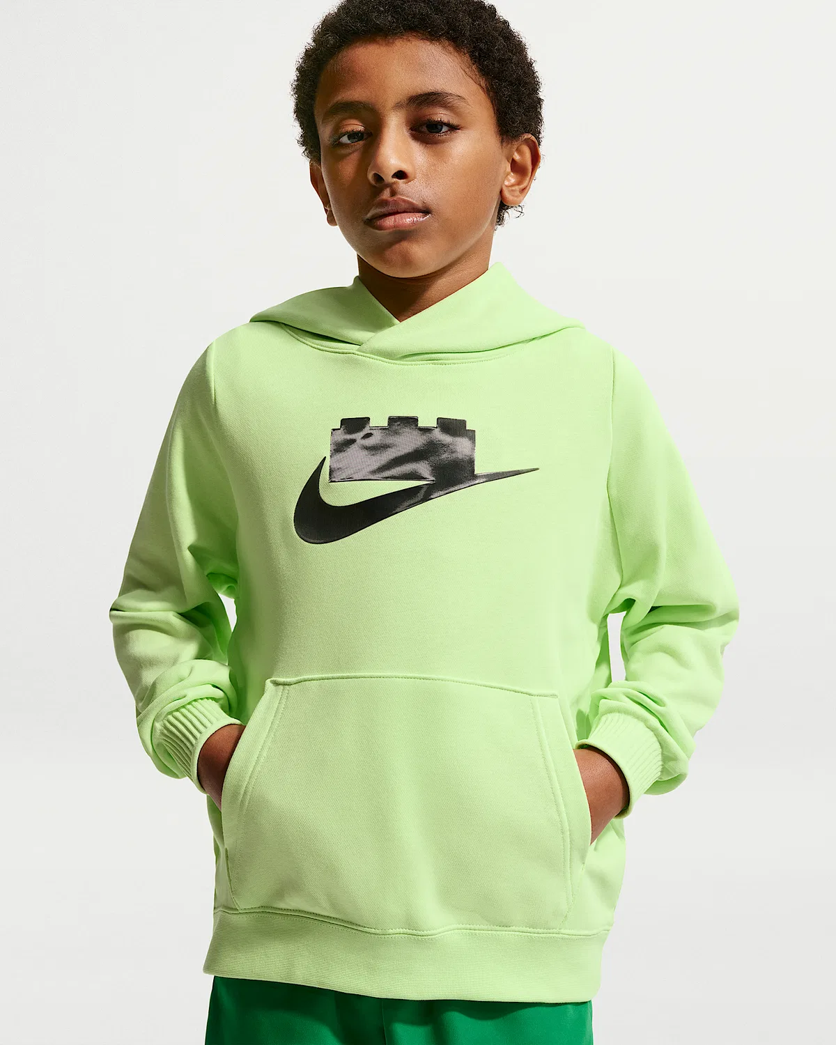 Детская худи Nike x LEGO® Collection, Light Liquid Lime/Smoke Grey — фото 3