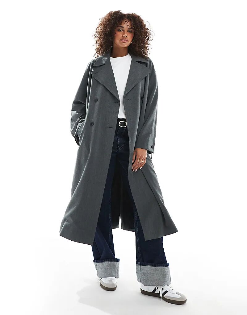 

Мягкий приталенный тренчкот ASOS DESIGN темно-серого цвета, Серый, Мягкий приталенный тренчкот ASOS DESIGN темно-серого цвета