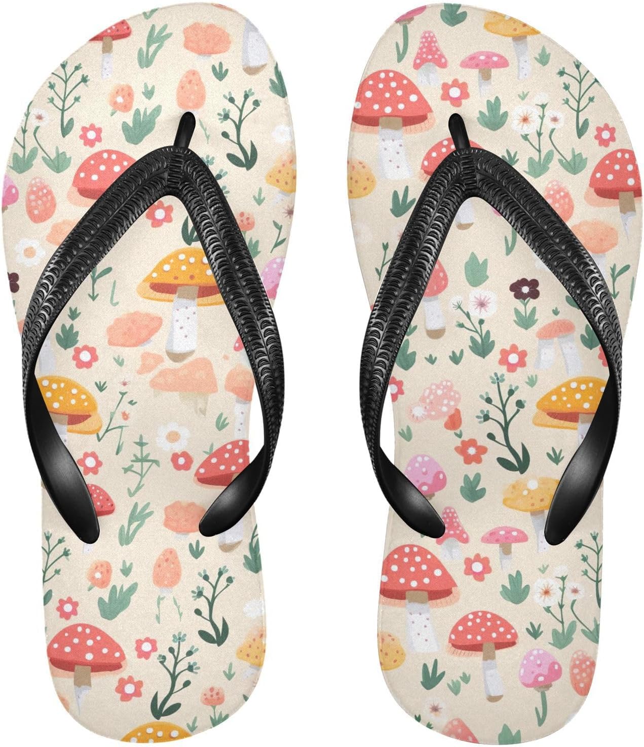 

SPRIPORT Яркие шлепанцы с грибами и листьями для женщин и мужчин, удобные повседневные вьетнамки с мягкой подошвой и резиновой подошвой против скольжения, летние пляжные сандалии для прогулок на улице, Multicoloured