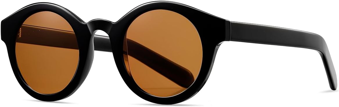 

Солнцезащитные очки унисекс в круглой оправе, ретро, ​​для женщин и мужчин, с защитой от УФ-излучения UV400, ацетатные дужки, винтажные поляризованные солнцезащитные очки weiyuchen, Black With Brown