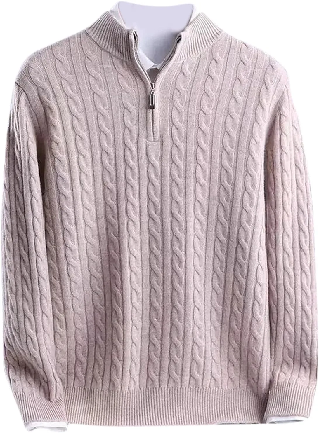 

Мужской свитер 1/4 молнии с кабельной вязкой, длинный рукав, легкий, с узором твист QUNPIU