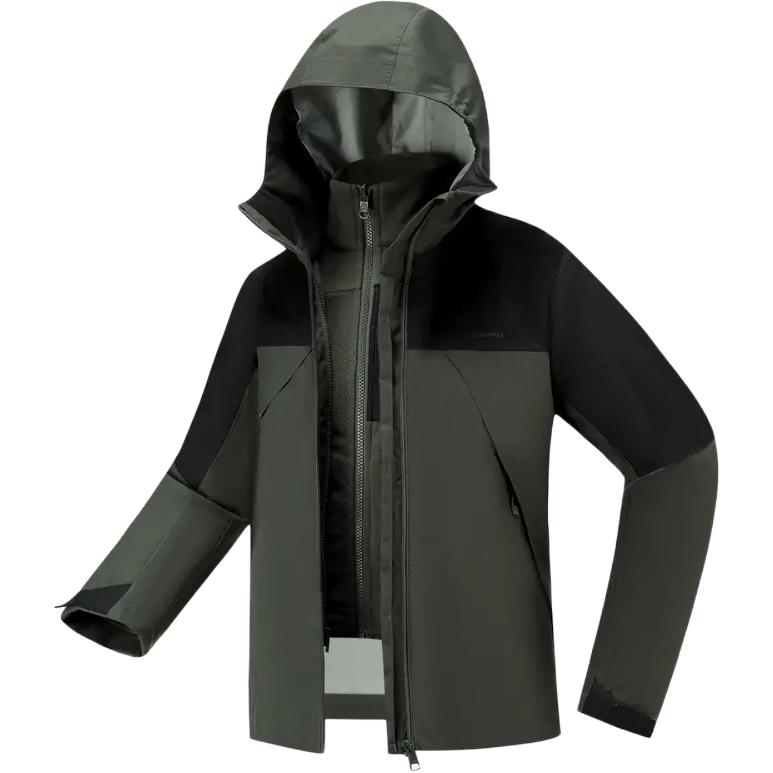 SH500 QUECHUA Куртка и жилет 2 в 1 для подростков DECATHLON, комплект из 2 предметов (Темный оливковый зеленый/Дымчатый черный) — фото 4