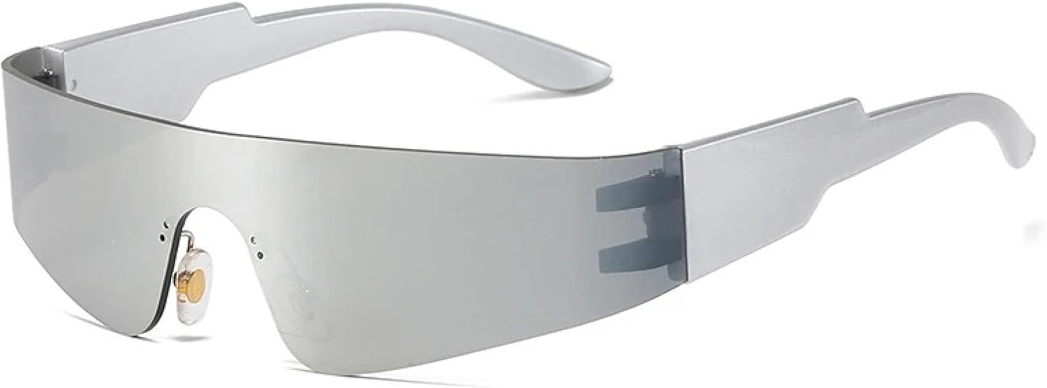 

Ретро-панк солнцезащитные очки без оправы для женщин, модные, с разноцветными зеркальными линзами, защита от УФ-излучения UV400 для мужчин HHZZYVY, Silver Silver Mirror