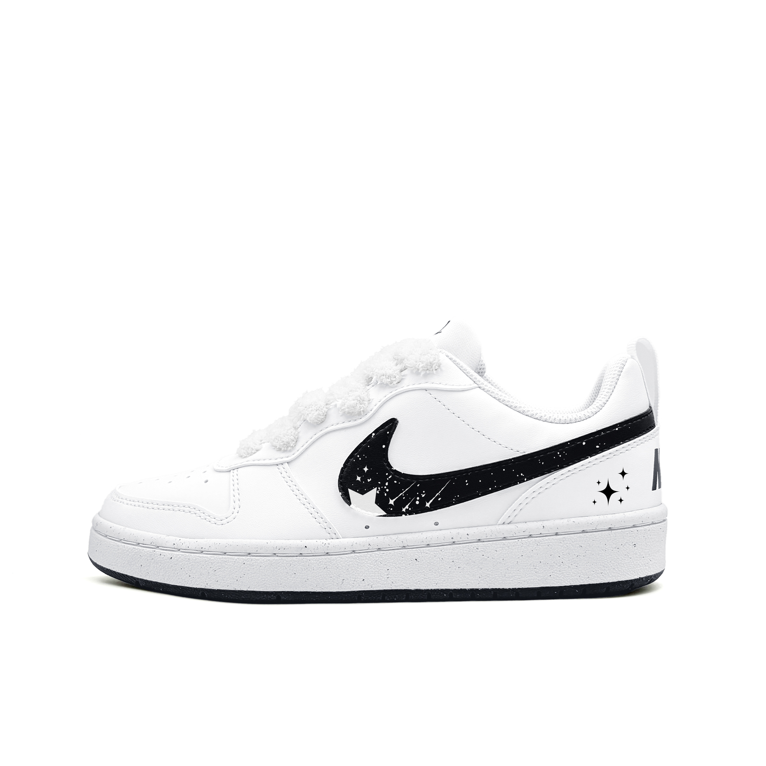 

Nike Court Borough White Star Starry Talk Synthetic Leather Abrasion Resistant Low top Skateboard Shoes Black White