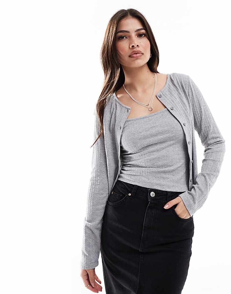 

ASOS DESIGN – Серый меланжевый комплект 2-в-1: майка и кардиган