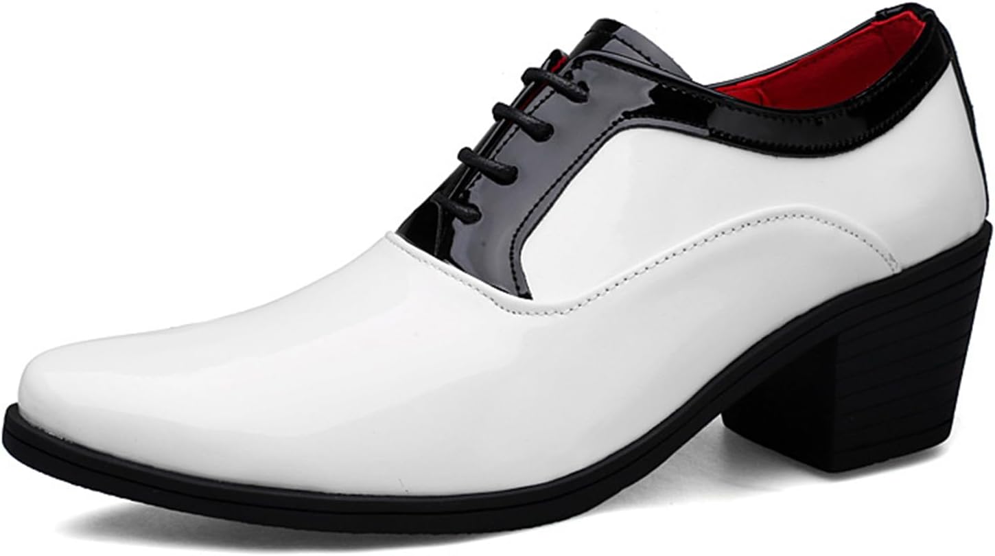 

Мужские лакированные оксфорды на шнурках с массивным низким каблуком, заостренным носком, двуцветные деловые туфли-лоферы, дерби для офиса, выпускного, вечера и свадьбы Abborora, белый