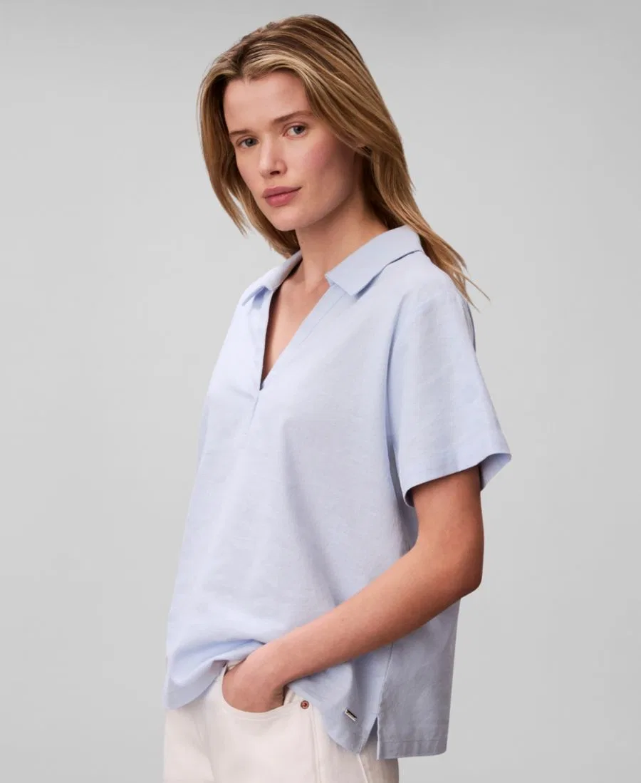 Женская футболка-поло с коротким рукавом из смешанной ткани Calvin Klein, синий — фото 3