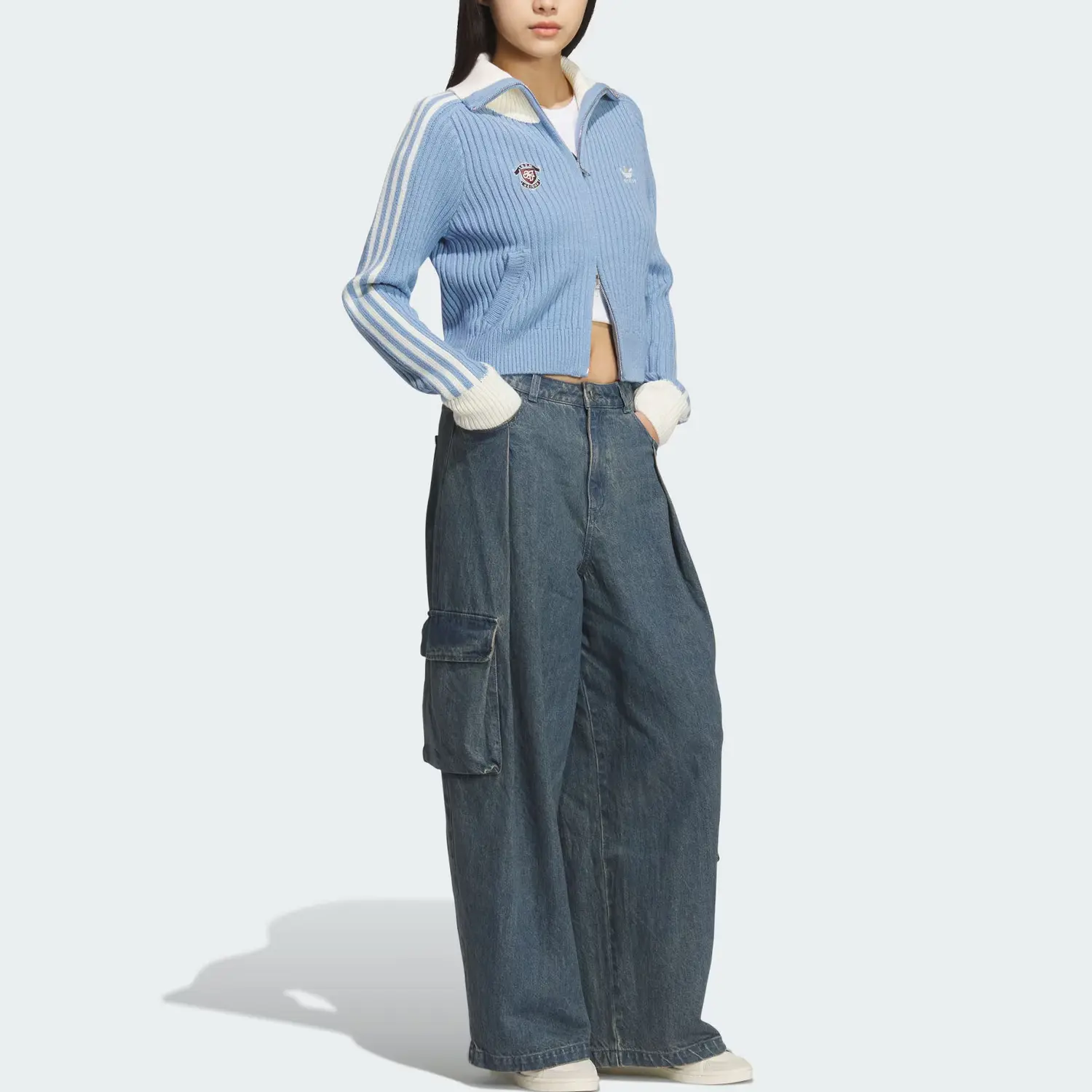 Топ FW25 TEAM FULLZIP Knitwear Women's Adidas Originals, синий/слоновая кость — фото 4