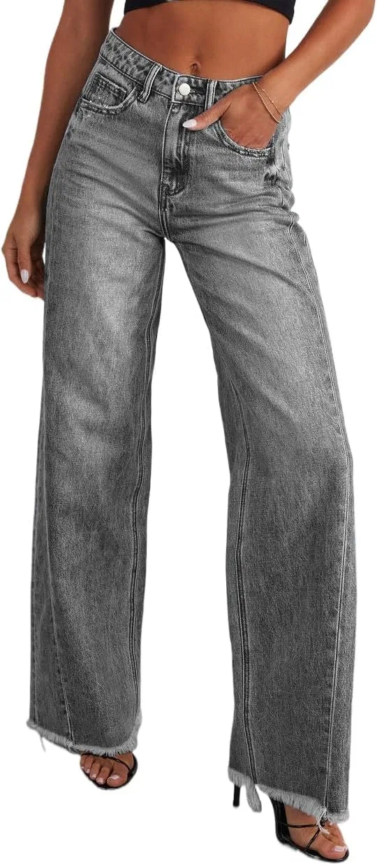 Джинсы свободного кроя, прямые, Grey