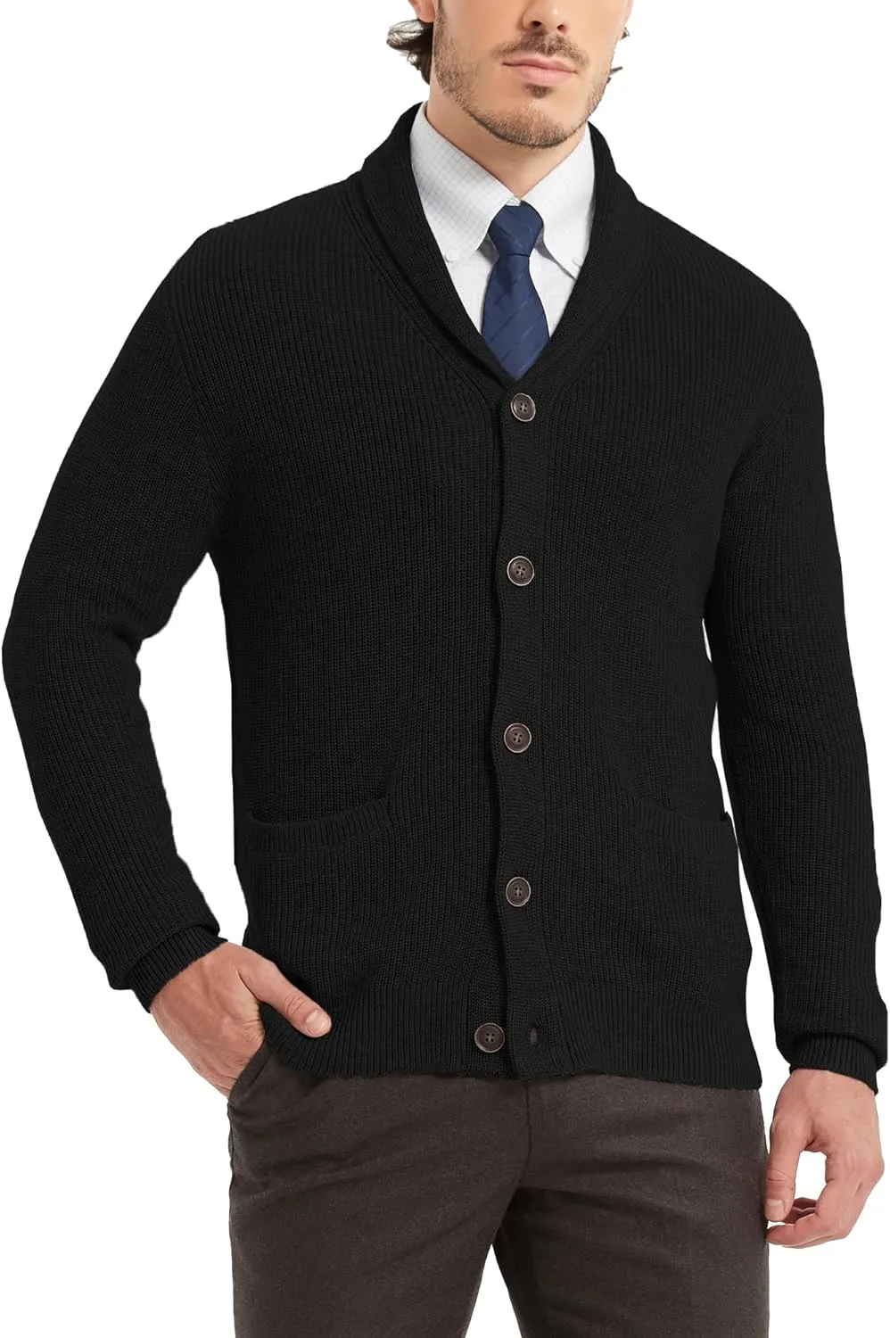 

Мужской кардиган Kallspin из шерстяной смеси с воротником-шалью и карманами