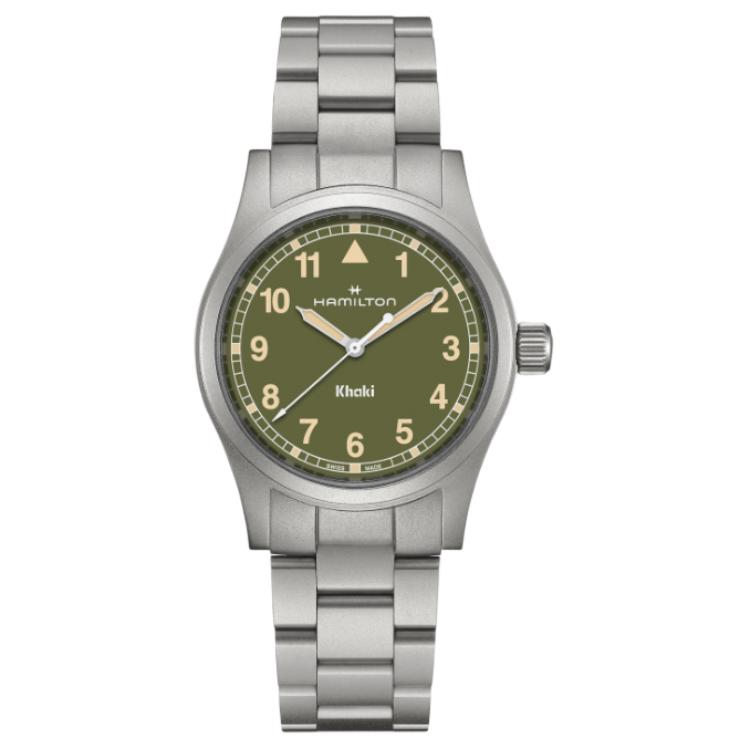 

Hamilton Часы Khaki Field Series с кварцевым механизмом, унисекс, 38 мм, зеленый циферблат, корпус из нержавеющей стали, ремешок из нержавеющей стали