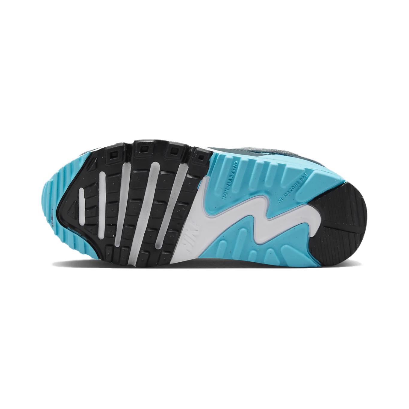 Детские кроссовки Nike Air Max 90 Low Top для бега, бело-голубые серые, возраст 3-7 лет, White/Baltic Blue/Arsenal Marine Blue/Wolf Gray — фото 2