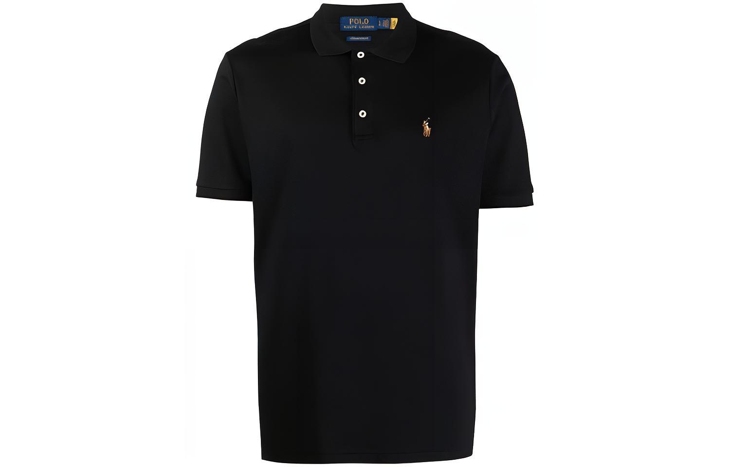 Футболка поло с коротким рукавом и вышитым логотипом Polo Ralph Lauren, черная — фото 2
