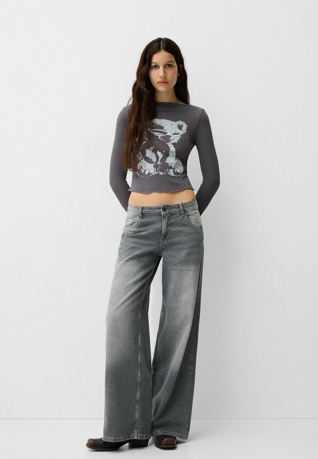 

Топ с длинными рукавами LONG SLEEVE Bershka, серый